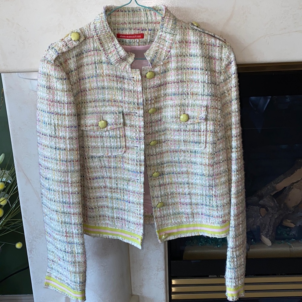 Alain Manoukian Textured Prong Set Buttons Up Ribbon Detail Jacket
